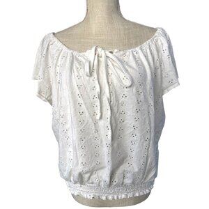 Atmosphere White Eyelet Peasant Blouse Boho Off Shoulder Summer Top M